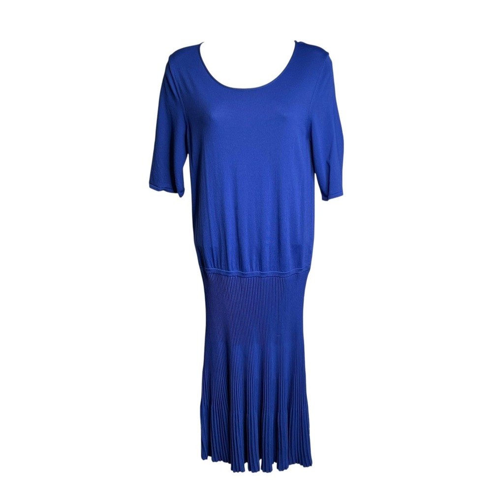 ARMANI COLLEZIONI Blue Pillese Stretch Knit Dress Sz 8 Cocktail Retro 90s-Chic